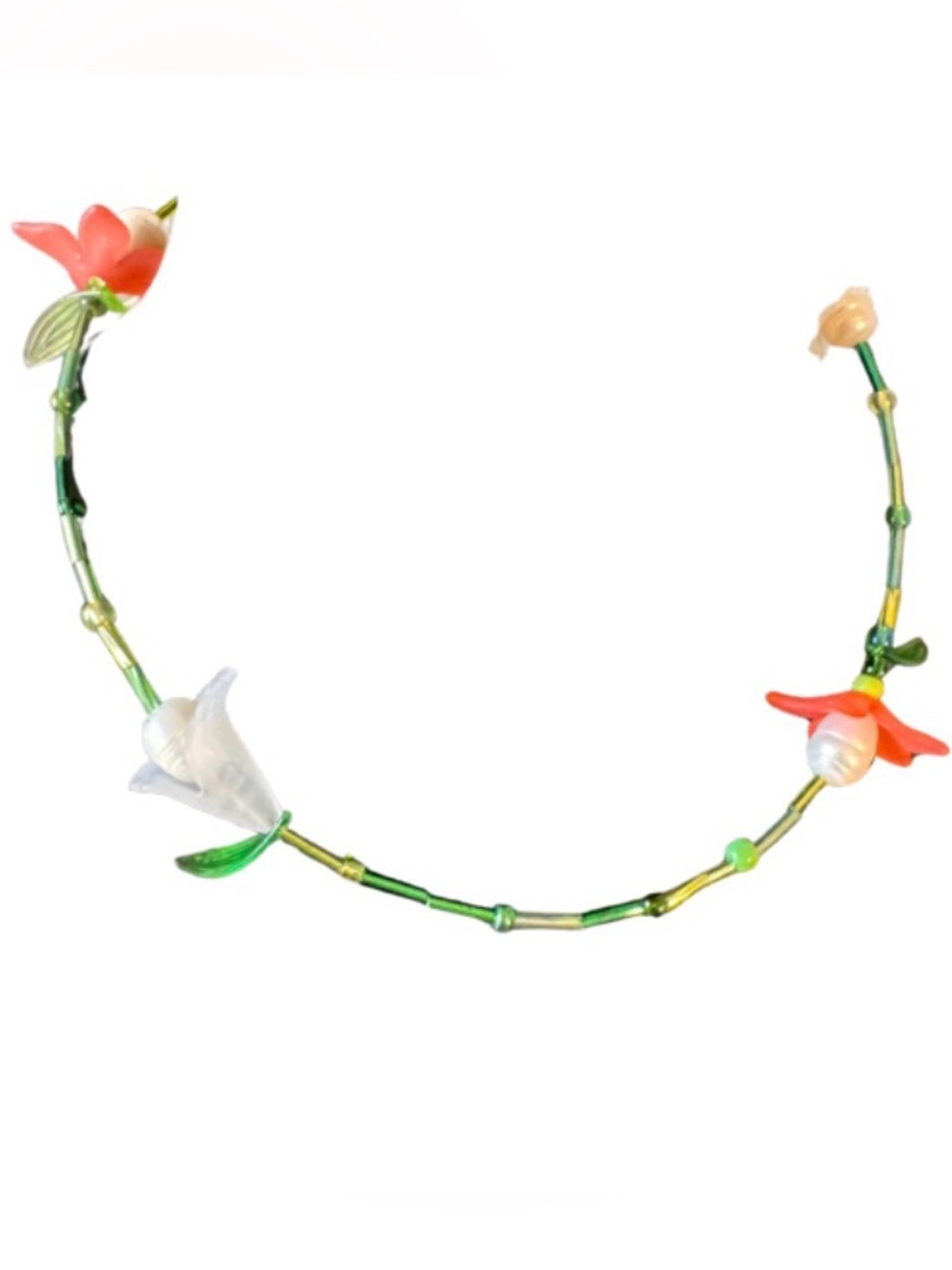 Hand Crafted Flowers & Freshwater Pearls Necklace